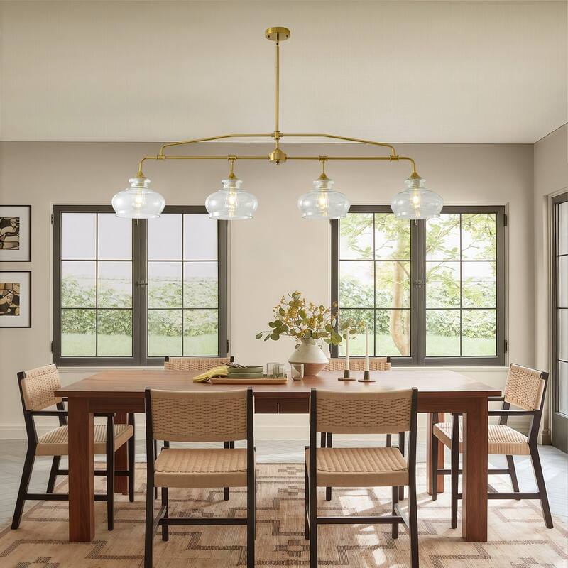 Modern 3/4/5 Light Gold Chandeliers Linear Glass Kitchen Island Lights