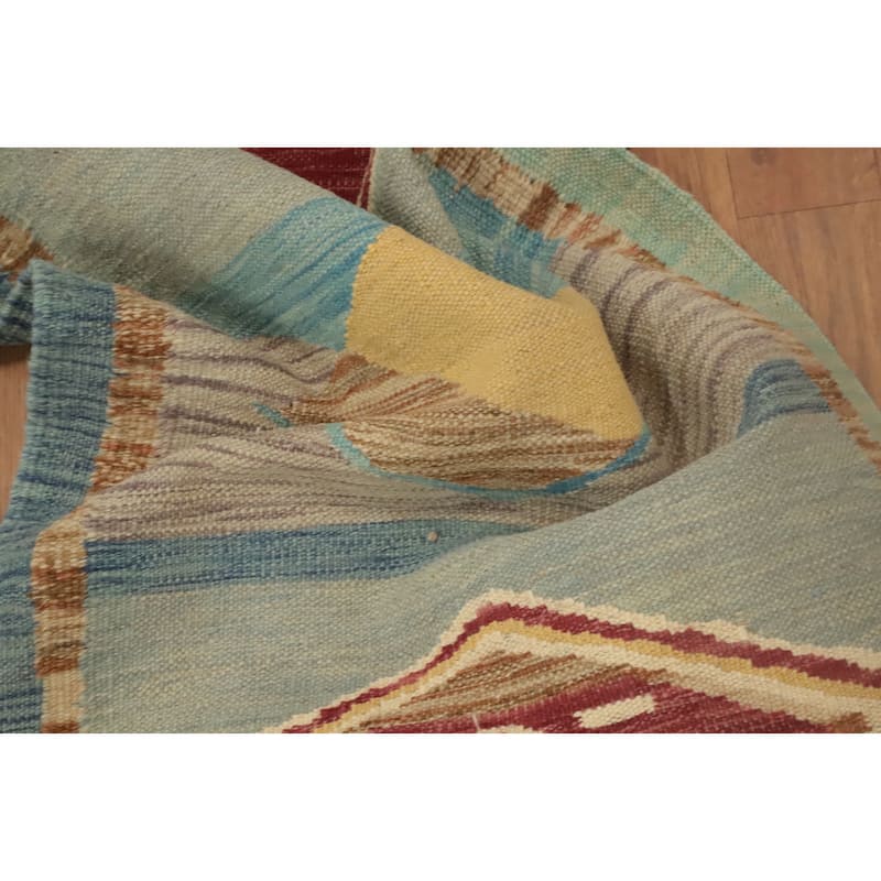 Hand Woven Oriental 100% Wool Carpet Southwestern Geometric Multi-Colored Kilim Area Rug - 4' 0'' X 2' 0''