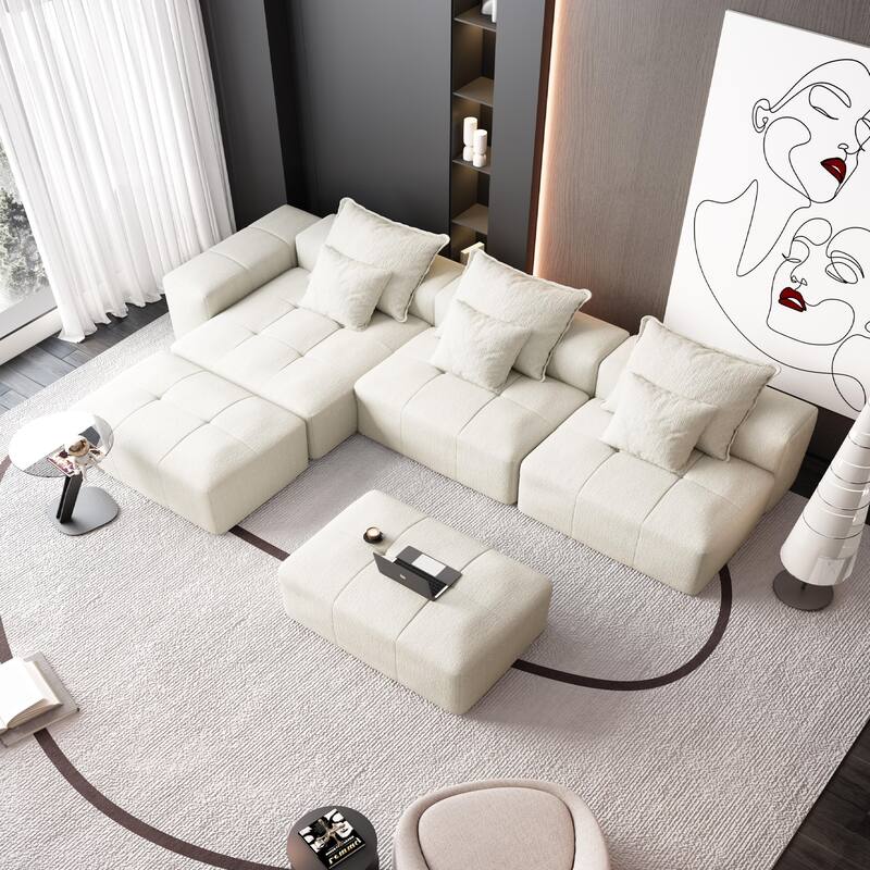 Modern 6 PCS DIY Combination Tufted Modular Sofa with 6 Pillows