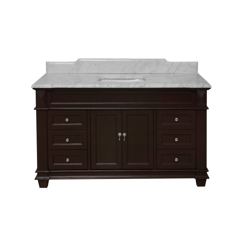 KitchenBathCollection Elizabeth 60" Single Bathroom Vanity with Carrara Marble Top