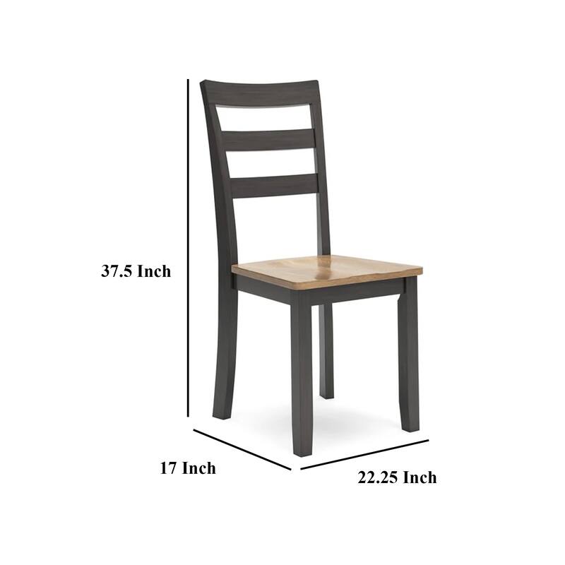 Gasy Dining Chair Set of 2, 17 Inch, Dark Brown Wood, Contoured Seat