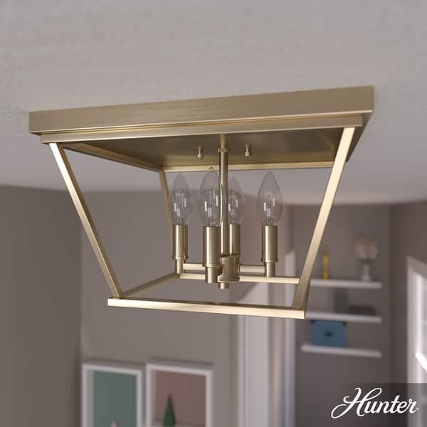 slide 2 of 14, Hunter Laurel Ridge 4-Light Flush Mount Ceiling Light - Entry, Hallyway, Bathroom - Modern Farmhouse, Industrial - Damp Rated! Alturas  Gold