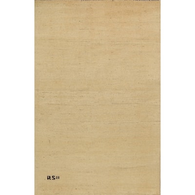 Muted Yellow Gabbeh Modern Foyer Rug Handmade Wool Carpet - 3'4"x 4'10"