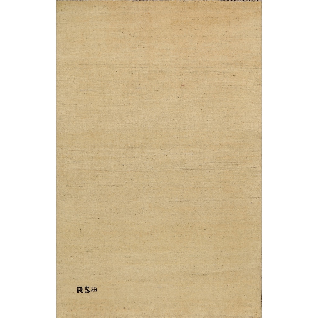 Muted Yellow Gabbeh Modern Foyer Rug Handmade Wool Carpet - 3'4"x 4'10"