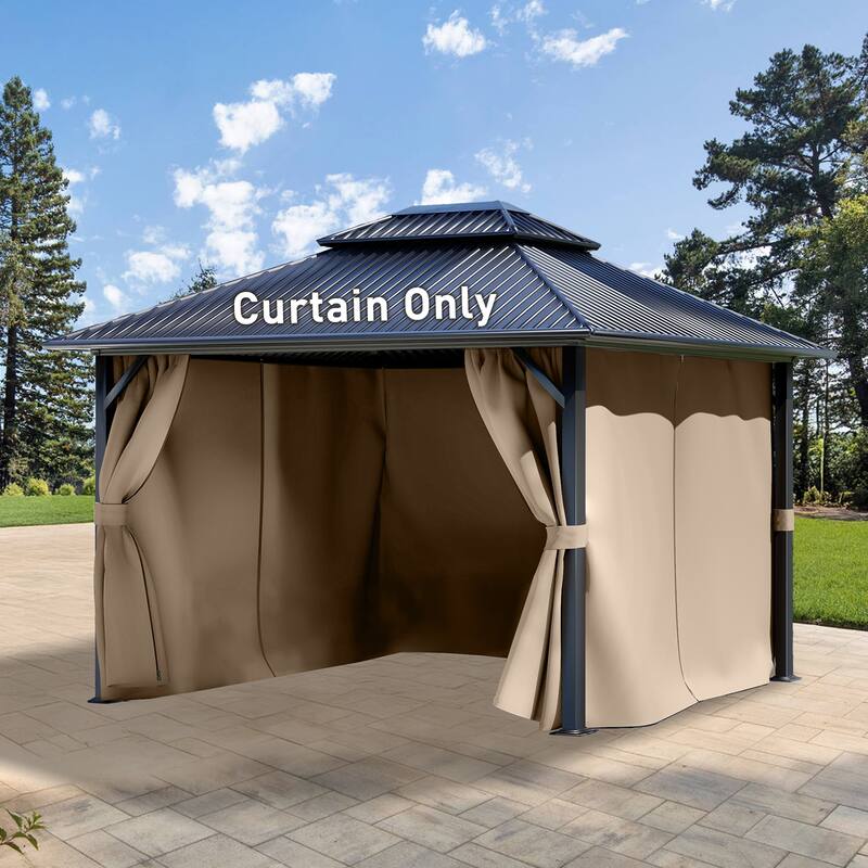 Aoodor 12x16 ft Outdoor Gazebo Curtains, 4 Panels Waterproof Privacy Sidewall Replacement with Zipper