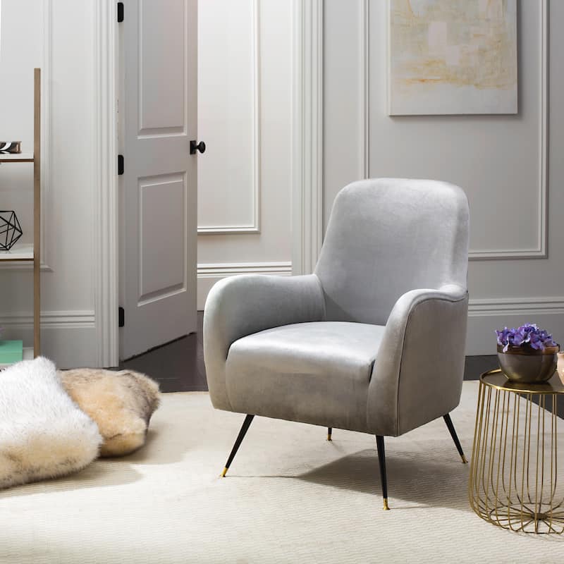 SAFAVIEH Nyla Mid-Century Modern Retro Velvet Light Grey Club Chair - 28" x 29.5" x 36" - 28Wx30Dx36H