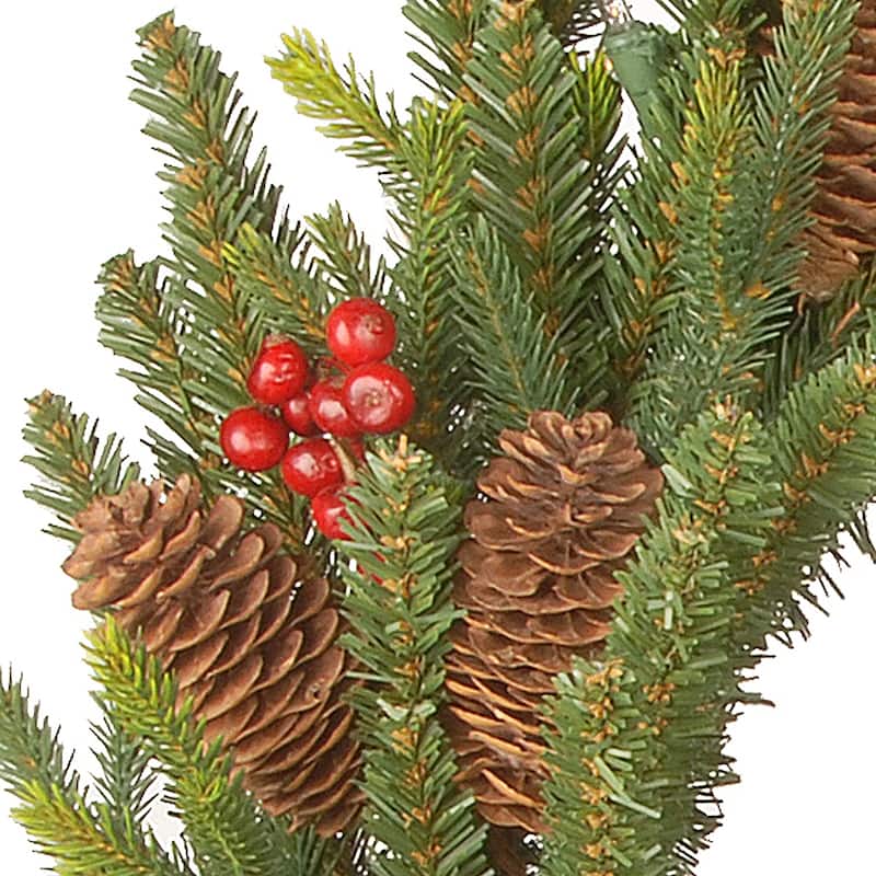 National Tree Company 2 ft. Feel Real® Dorchester Fir Wreath with Battery Operated LED Lights - 2 ft
