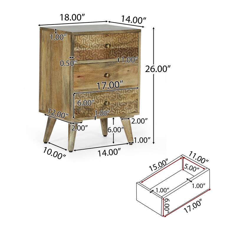 Lytle Boho Mango Wood 3-drawer Nightstand by Christopher Knight Home