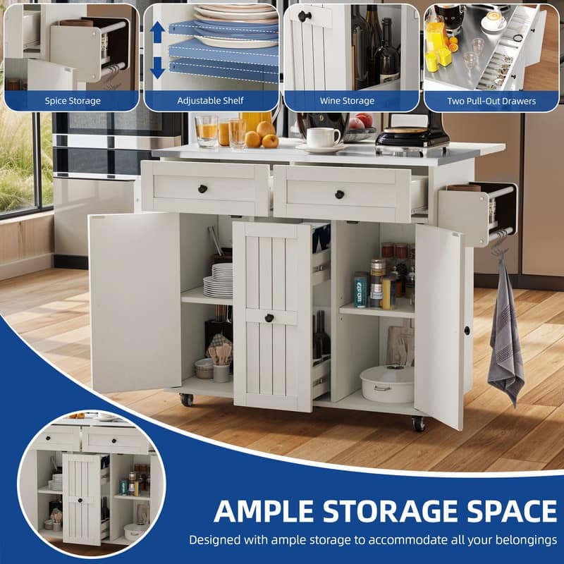 Moasis Mobile Kitchen Island Cart with Stainless Steel Ffolding Tabletop and Storage