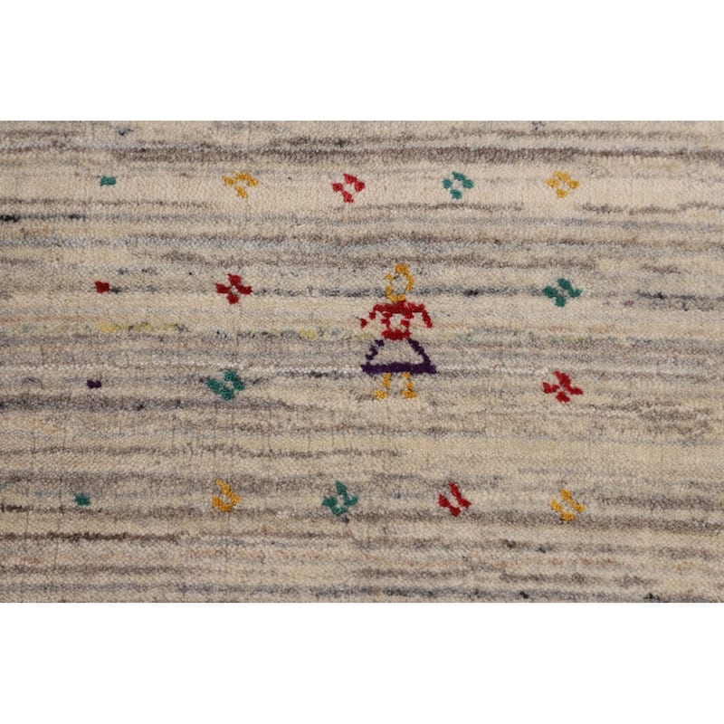 Earth Tone Gabbeh Indian Square Area Rug Handmade Beige Wool Carpet - 7'10" X 8'0"