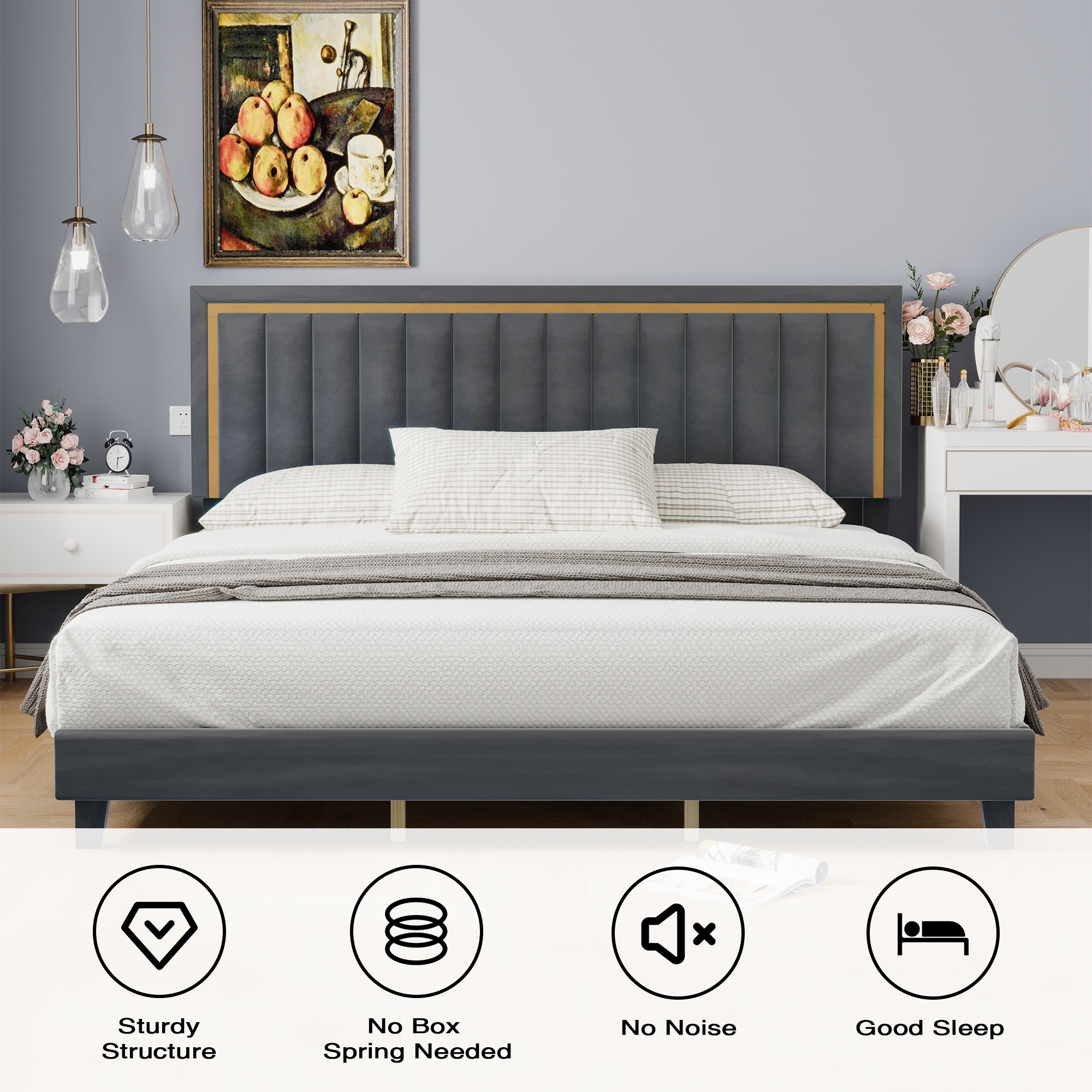 Velvet tufted online platform bed