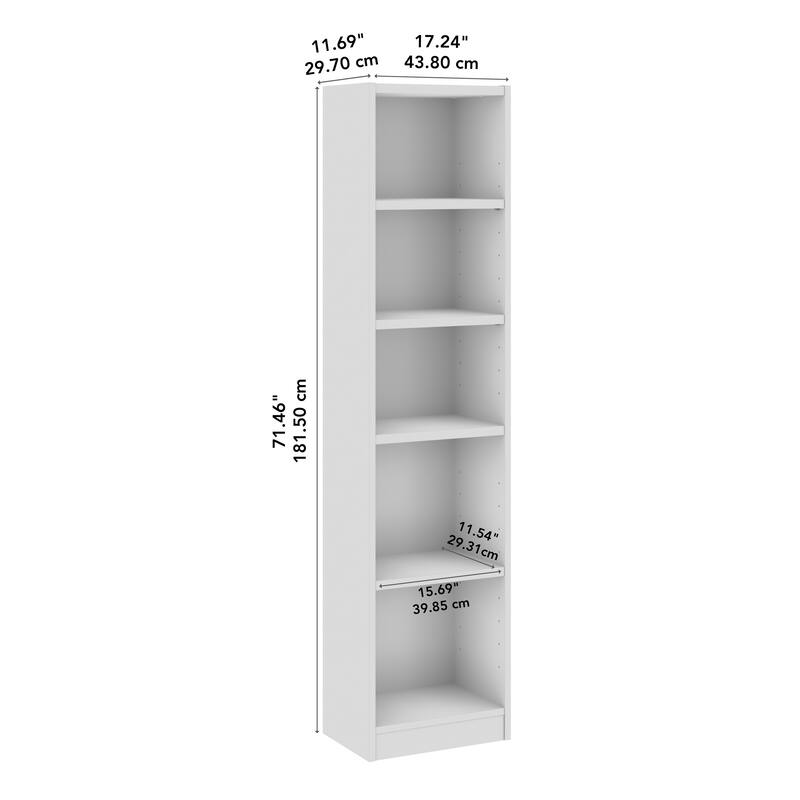Bush Furniture Universal 17W Narrow 5 Shelf Bookcase Storage
