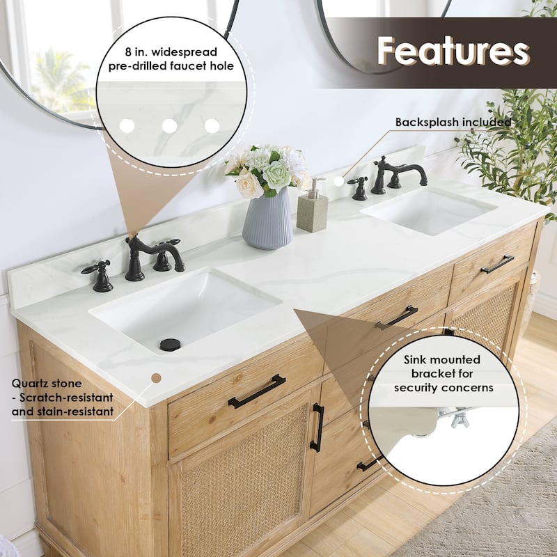 Altair Arbios Calacatta White Quartz Stone Vanity Top in 8 in.Widespread Faucet Hole Without Cabinet