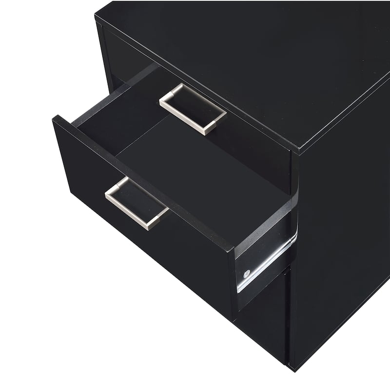 Grey File Cabinet, Black High Gloss & Chrome