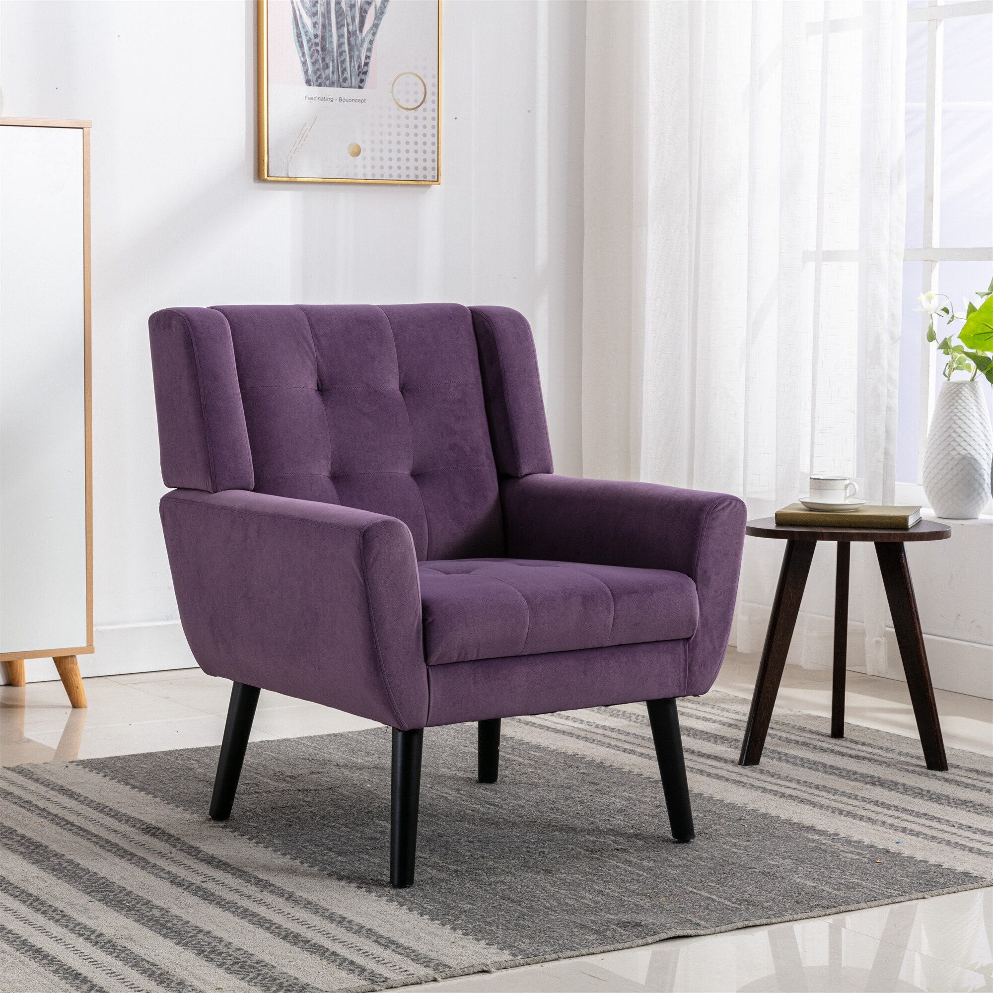 Velvet Sofa Chair Club Armchair Tufted Accent Chair, Lavender