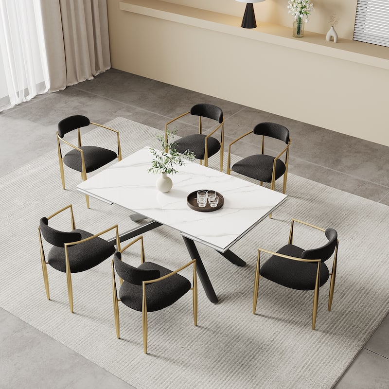 9 - Piece Extendable Sintered Stone Top Cross Legs Dining Set With 8 Fabric Chair