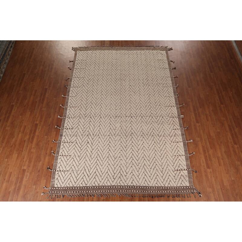 All-Over Chevron Moroccan Oriental Area Rug Handmade Wool Carpet - 8'8"x 13'0"