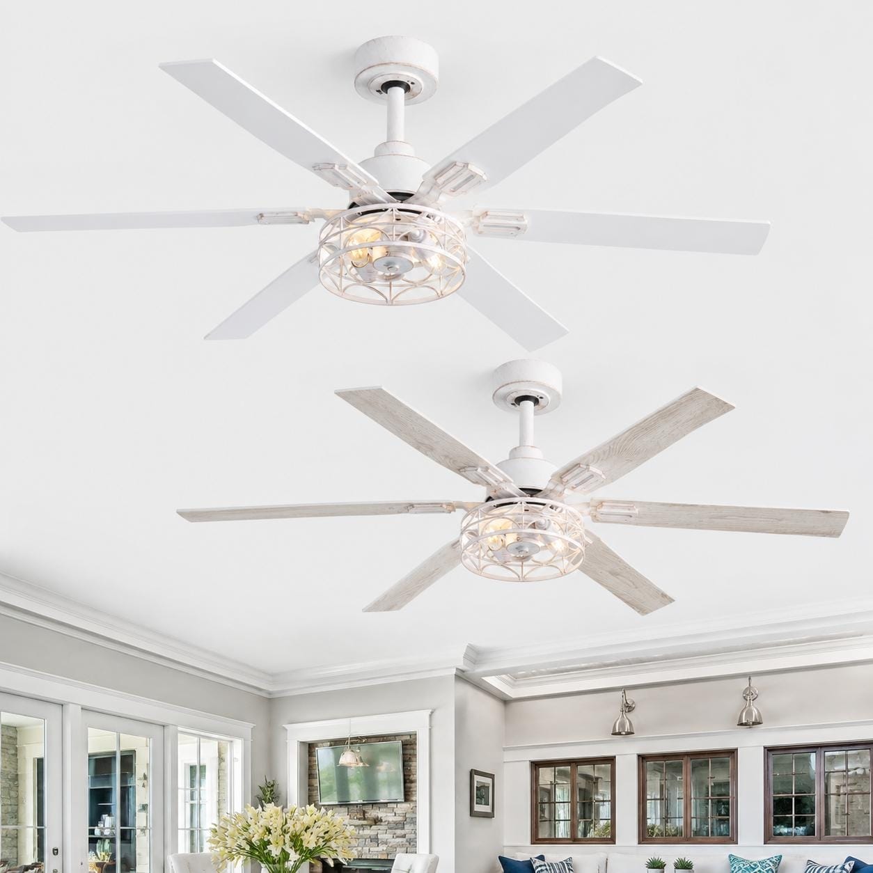Airsurfer 2PCS 42 in White Gold Ceiling Fan with Lights and Remote, 6-Speed Quiet DC Motor