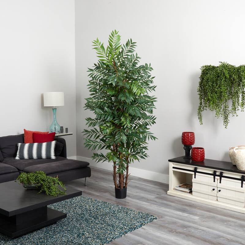 7Ft Artificial Bamboo Palm Tree - Hollywood Regency Silk Tree with Lush Green Leaves for Home Decor - 7ft.