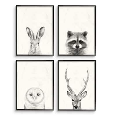 Stupell Woodland Animals Portrait Grey Drawing Design 4pc Multi Piece Framed Wall Art Set