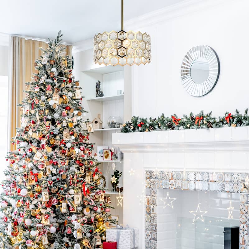 Modern Gold 3-Light Crystal Drum Pendant Ceiling Light for Dining Room