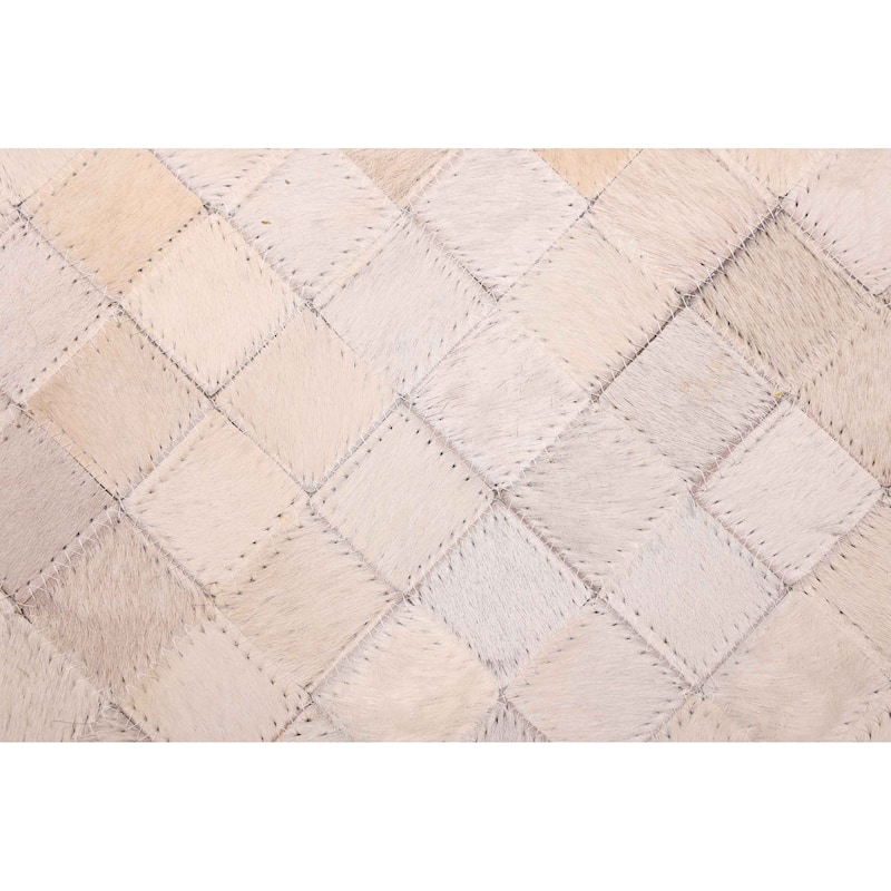 ECARPETGALLERY Handmade Cowhide Patchwork Ivory Leather Rug - 6'0 x 6'0