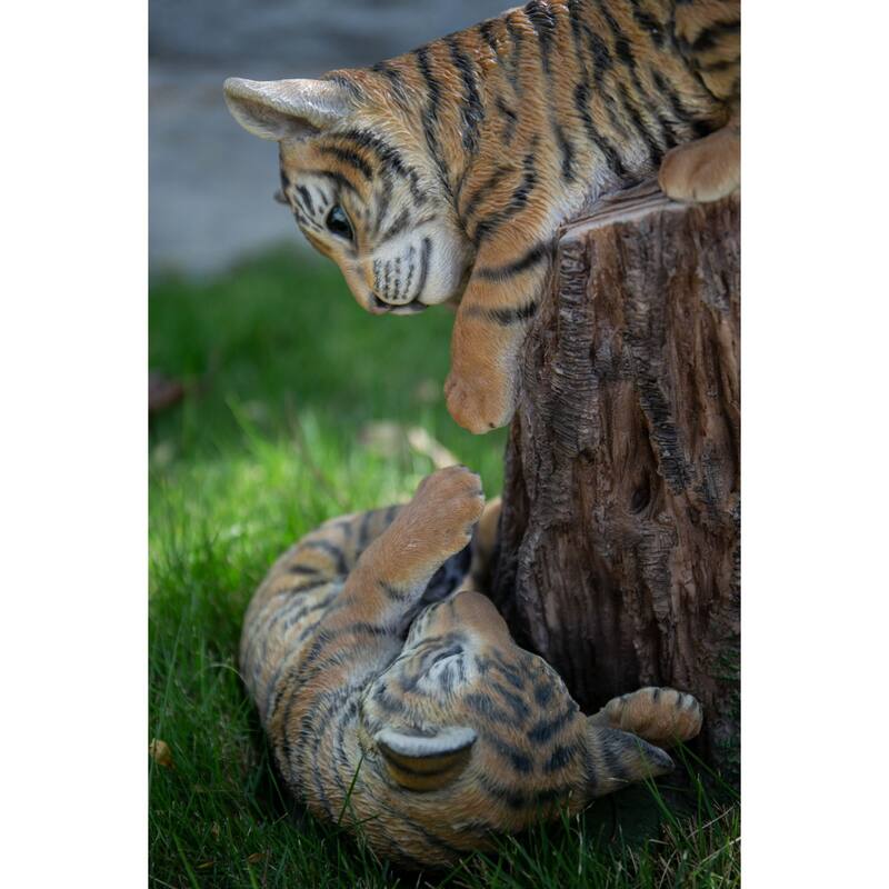 13" Playful Tiger Cubs Outdoor Garden Statue