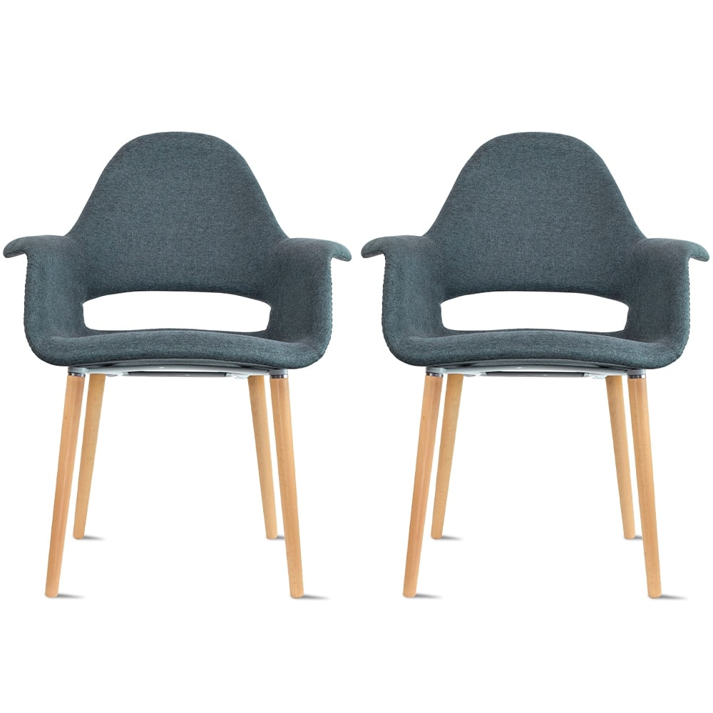 Set of 2 Upholstered Fabric Armchairs with Natural Wooden Legs for Dining Room Office or Accent Chair, Green