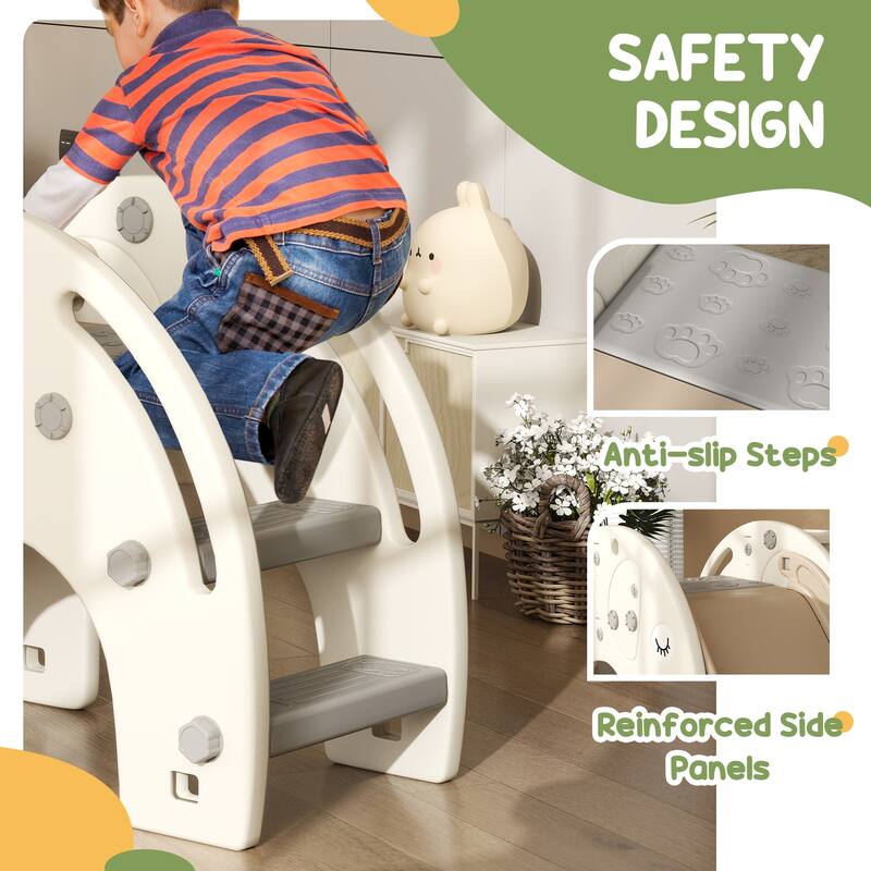 Cream White 3 in 1 Kids Slide Climber and Basketball Hoop Playset for Toddlers 1 to 3 Years - 64.2" L x 22.4" W x 29.5" H