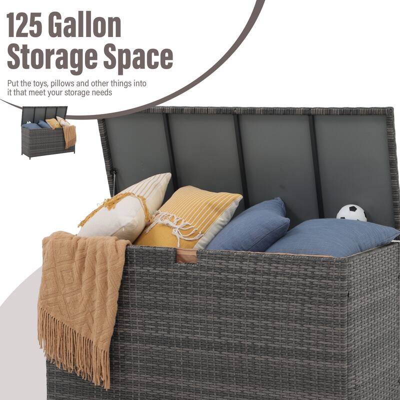 125 Gallon Waterproof Large Resin Deck Box Indoor Outdoor Lockable Storage Container for Patio Furniture, Toys and Garden Tools