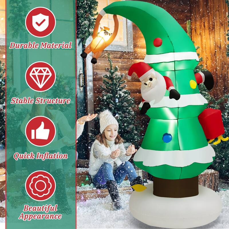 Gymax 8FT Christmas Inflatable Tree & Santa Claus Yard Decor w/ Air - See Details