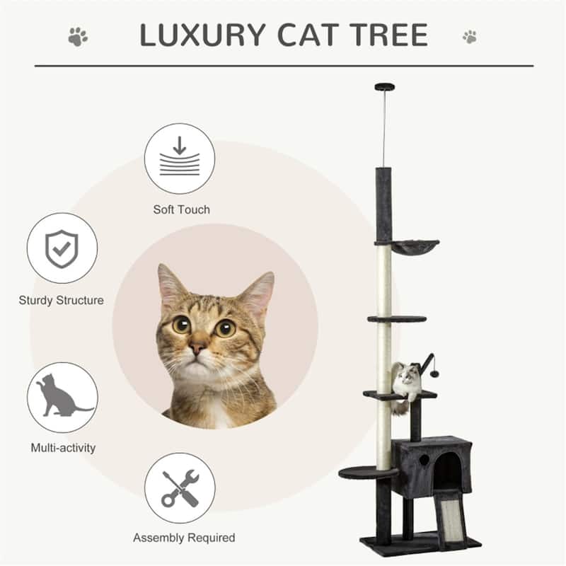 Dark Grey Multi-Activity Platform Cat Tree with Hammock and Perches - 23.5" L x 15.75" W x 93.75"-106.25" H