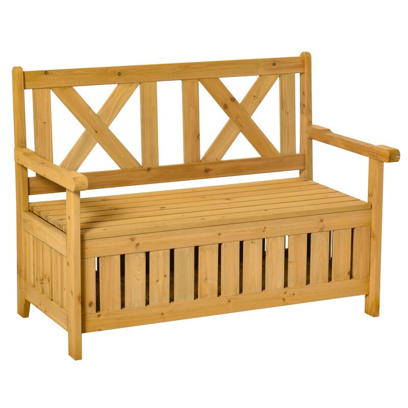 29 Gallon Garden Storage Bench with Waterproof Frame, Large Entryway Deck Box w/ Unique X-Shape Back, Louvered Side Panels