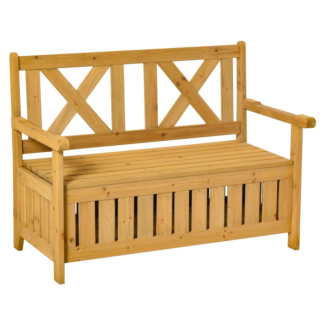 Patio Wooden Bench With Storage Box, Gallon Outdoor Storage Bench