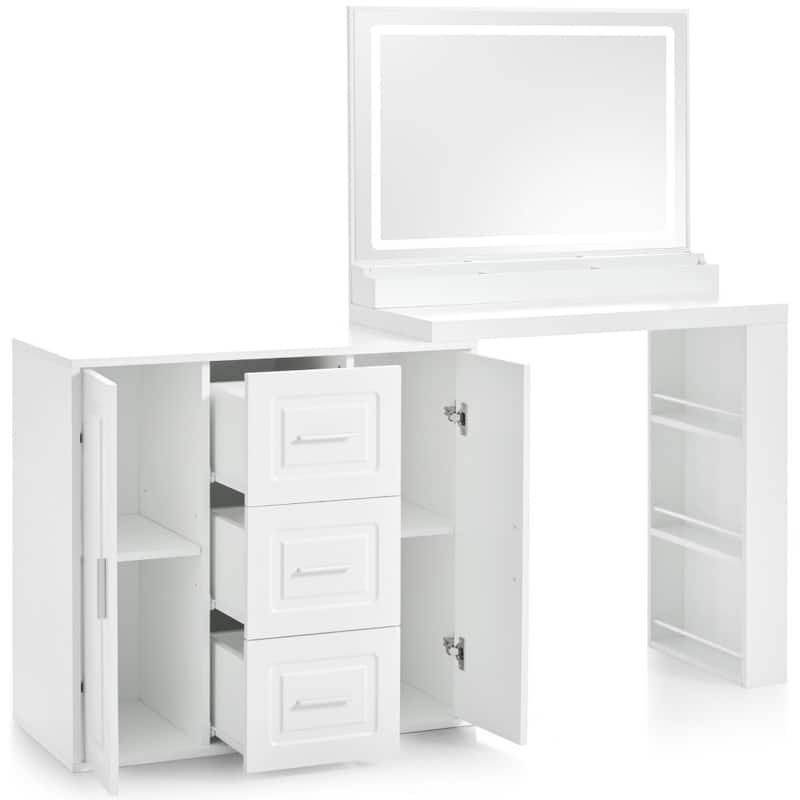 59" Modern Makeup Vanity with Mirror with Storage Shelves for Bedroom
