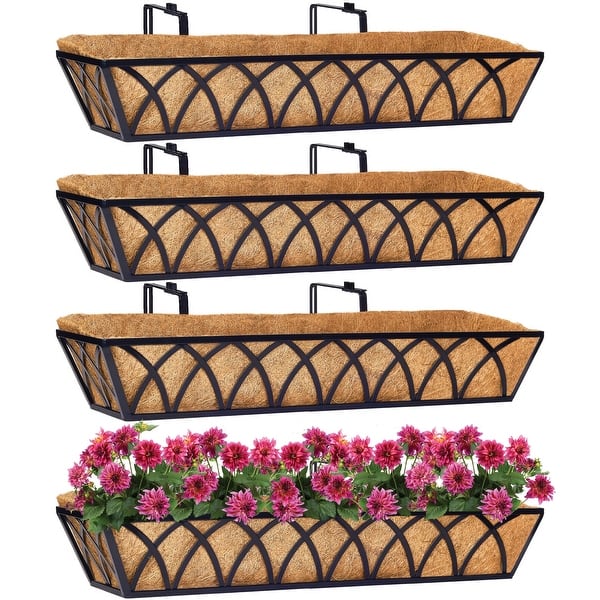 30 Inch Window Deck With Coco Liner, 30" Window Boxes Horse Trough With Coconut Coir Liner, Fence Metal Hanging Flower Planter Window Basket Deck Railing Planter Boxes For Outdoor Garden Lawn, 2pcs