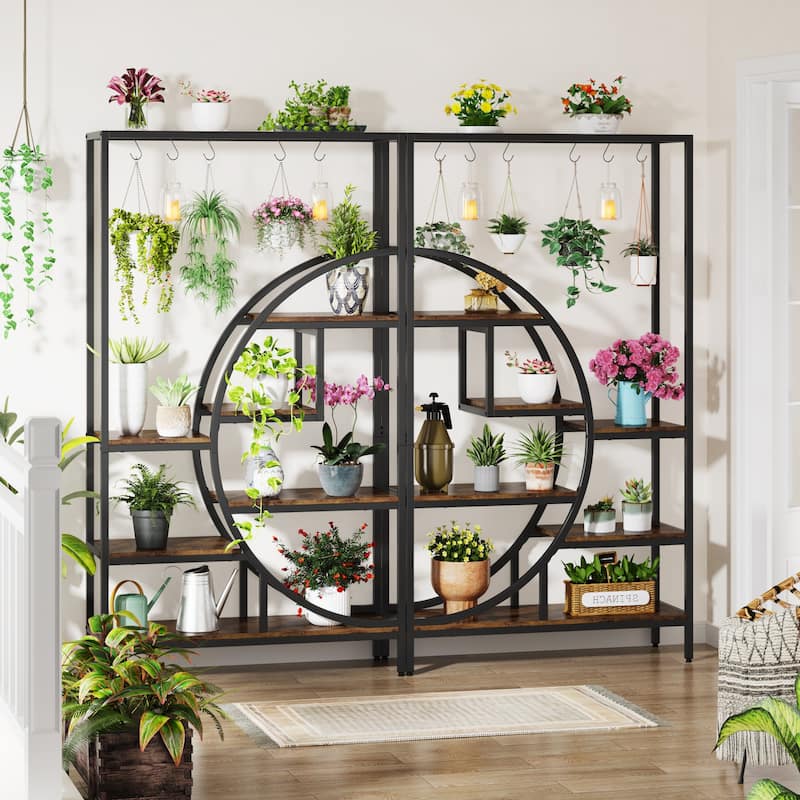 7 Tier Indoor Plant Stand Half Moon Shaped Plant Shelf with 6PC S Hanging Hooks for Home Garden, Balcony, Patio