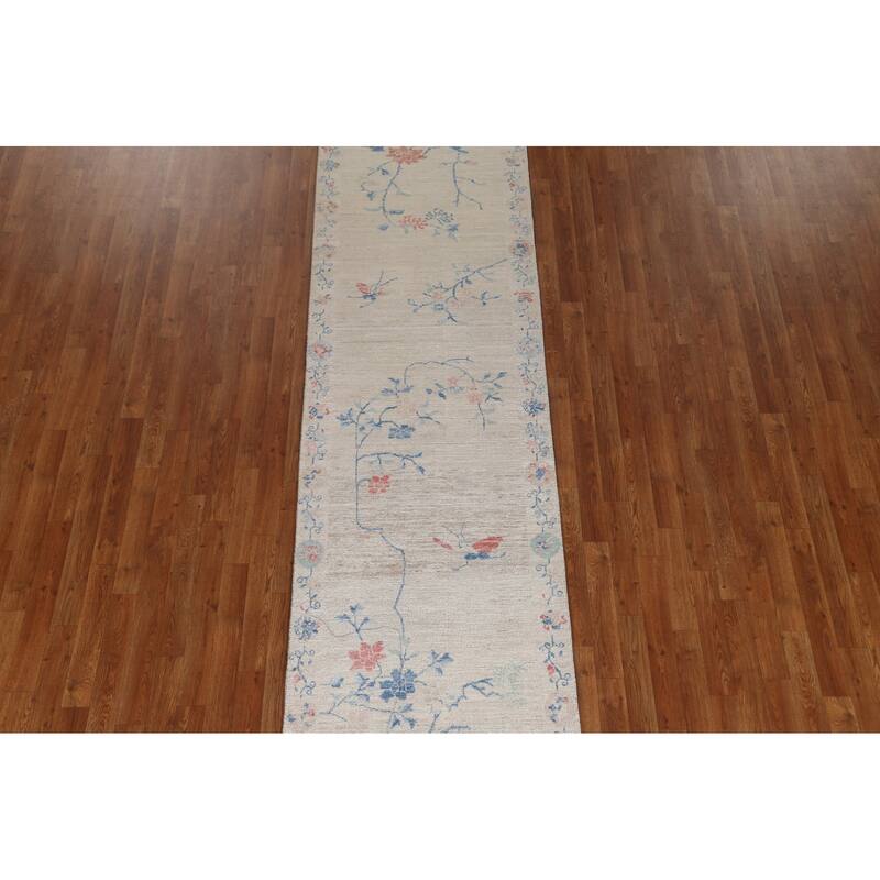 Vegetable Dye Art Deco Oriental Runner Rug Wool Hand-knotted Carpet - 2'10" x 11'7"