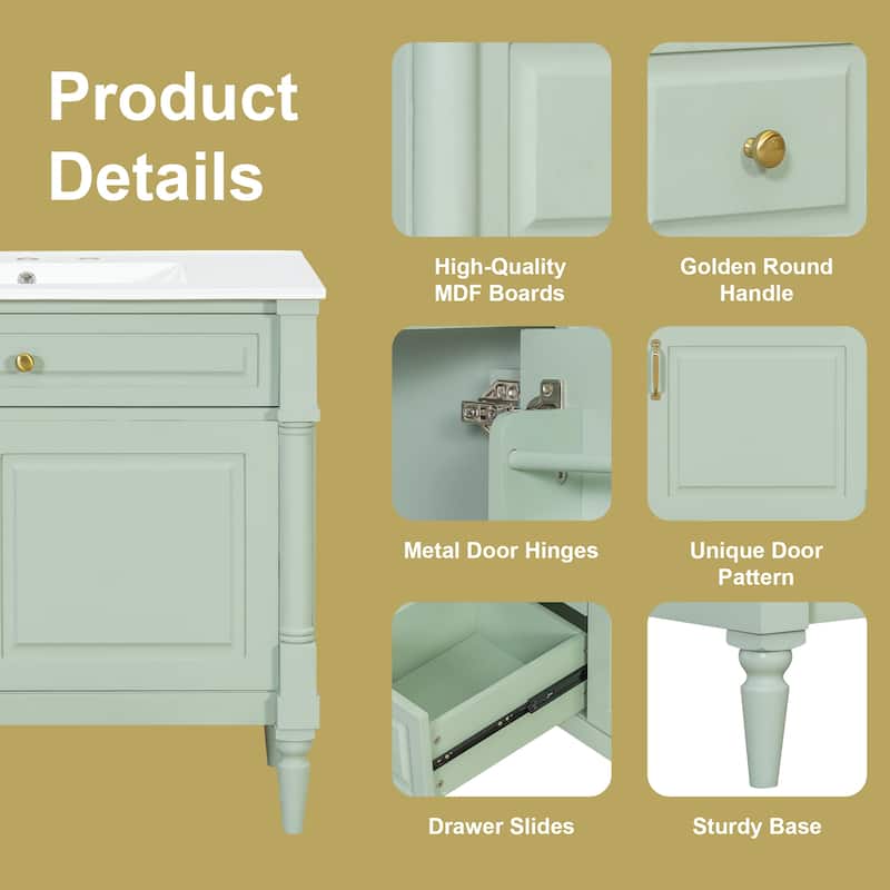 Roomfitters 36" Bathroom Vanity with Sink, Solid Wood Frame, Flip Drawer, 2 Drawers & Door Rack