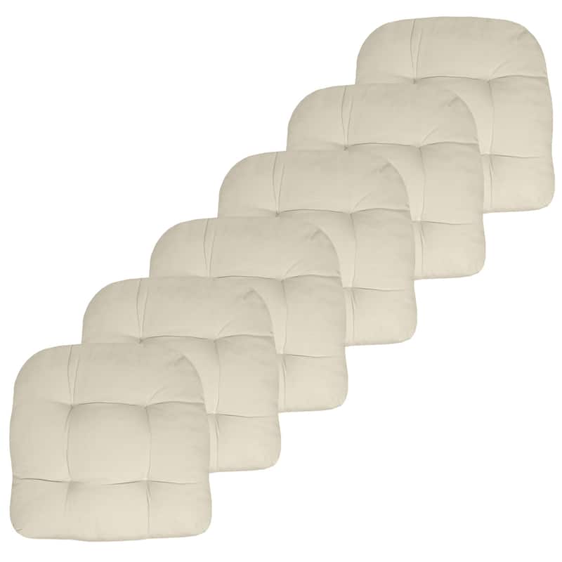 Sweet Home Collection Patio Cushions Outdoor Chair Pads Thick Fiber Fill Tufted 19" x 19" - Set of 6 - Cream