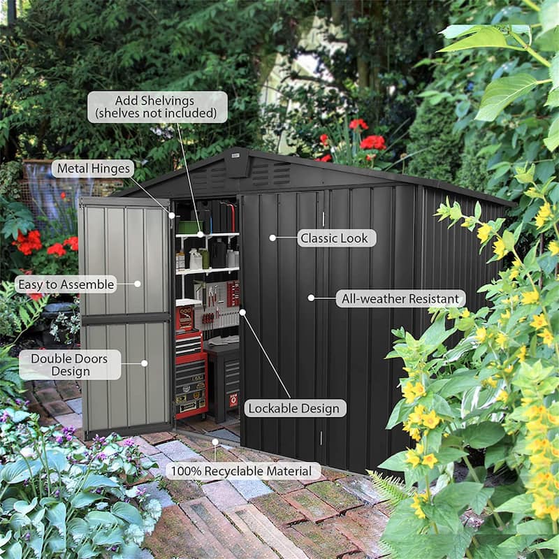 CUSchoice Outdoor Metal Storage Shed with Lockable Door