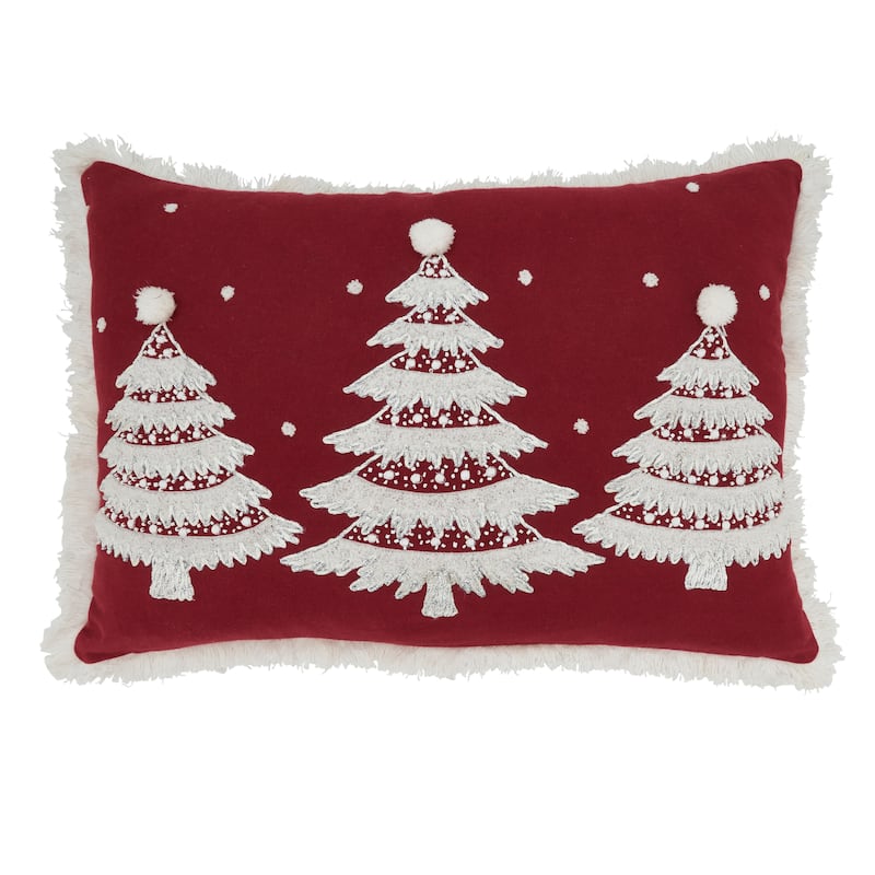 Festive Fringe Christmas Trees Throw Pillow - Polyester - 14"x20"