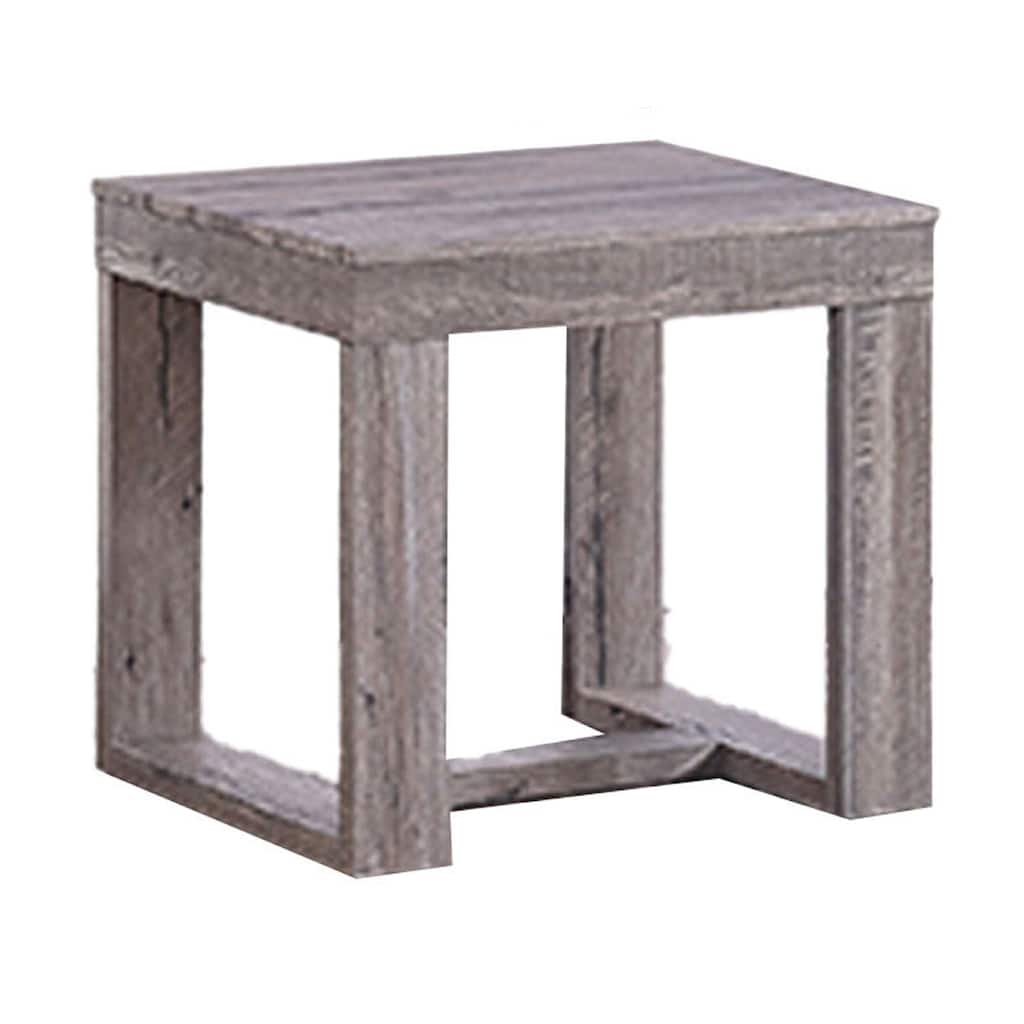 Knic Side End Table, 24 Inch, Gray Square Wood Top, Double Pedestal