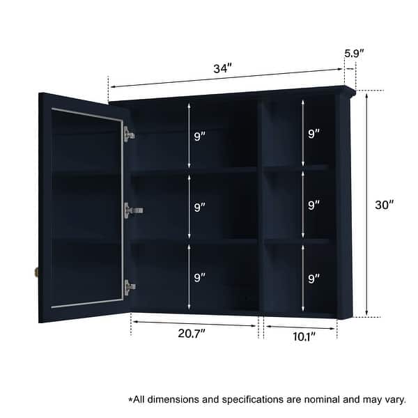 dimension image slide 7 of 12, Modern Surface Mount Solid Wood Framed Medicine Cabinet With Mirror and Shelves