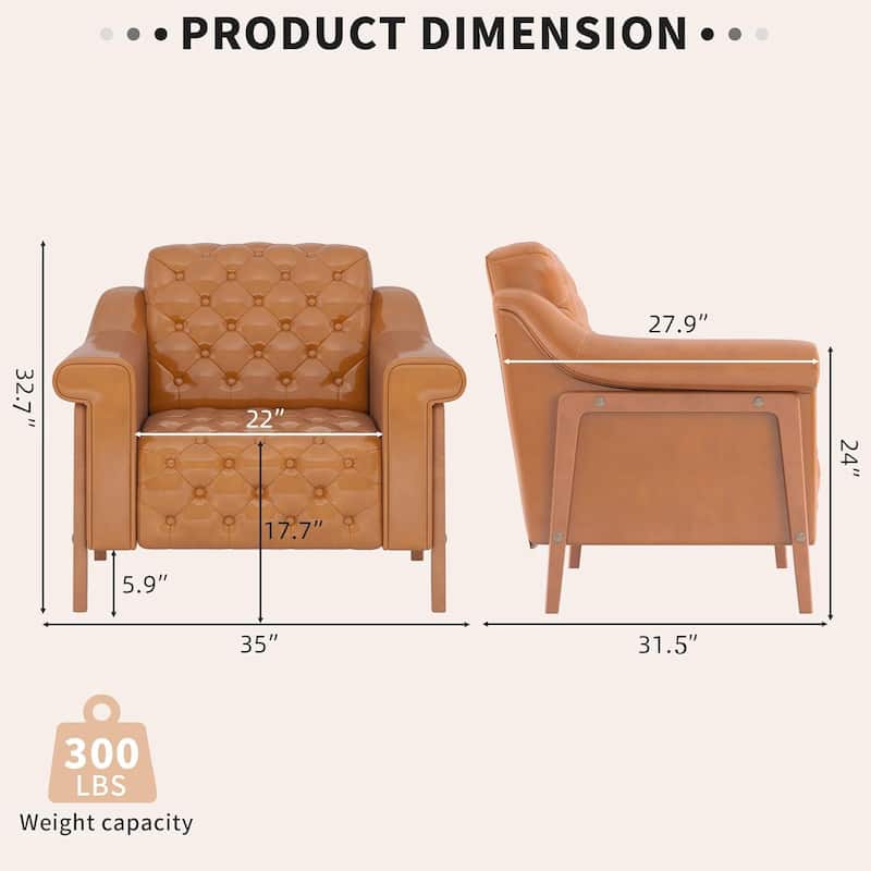 Cozy Accent Chair,PU Leather Modern Living Room Chairs,Mid-Century Office Reading Chair,Single Sofa,Armchair