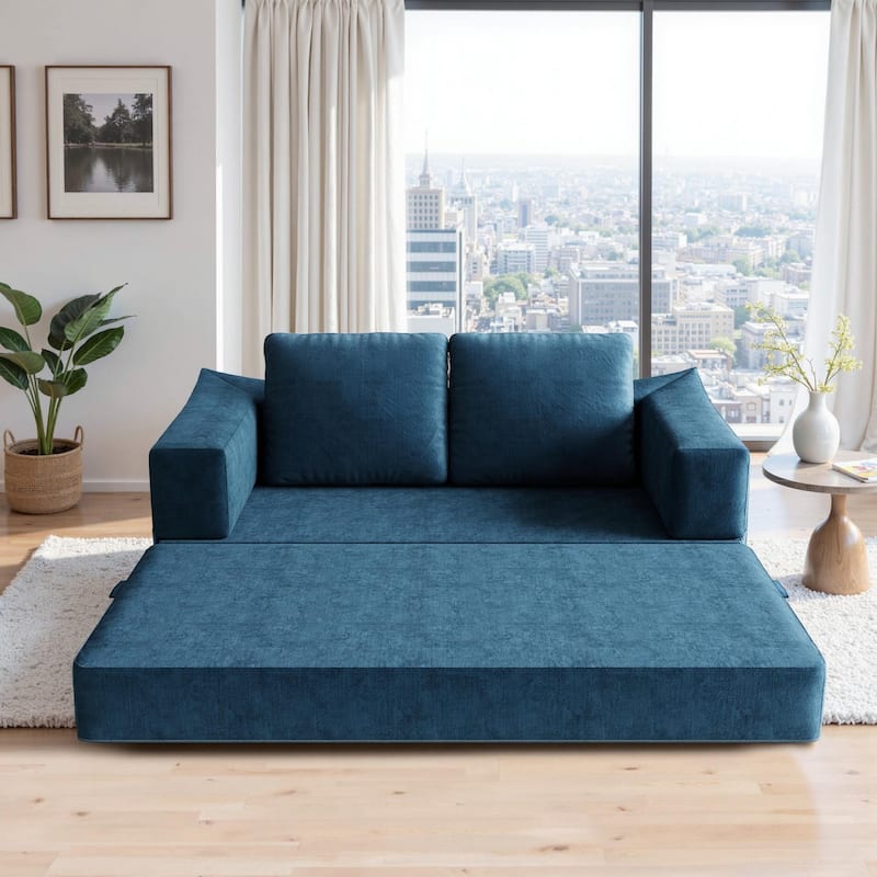 70.87" Upholstered Convertible Sleeper Sofa, Convertible Chair Floor Couch Comfy Sofa for Living Room, Bedroom, Chenille Fabric
