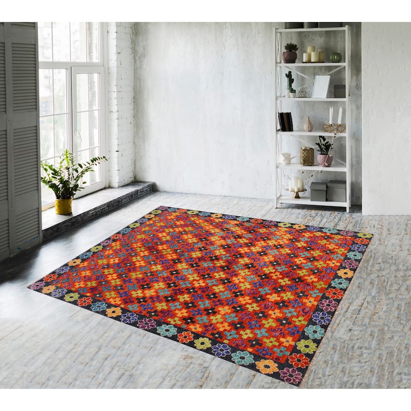 Boho Chic Balochi Tanner Rust/Gray Hand Knotted Wool Rug - 5'6'' x 7'9''