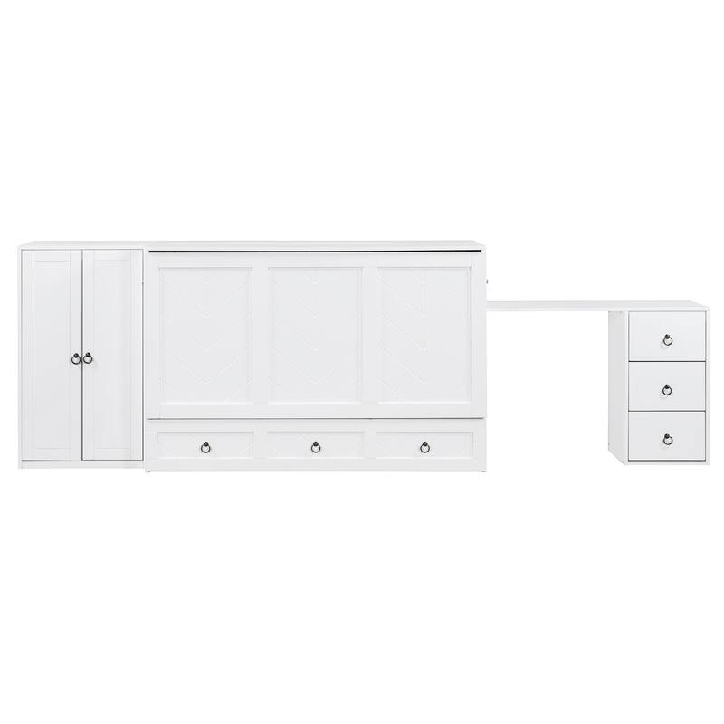 Queen Size Murphy Bed with USB Port, Large Drawer, and Wardrobe/Desk Combo - Versatile Cabinet Bed