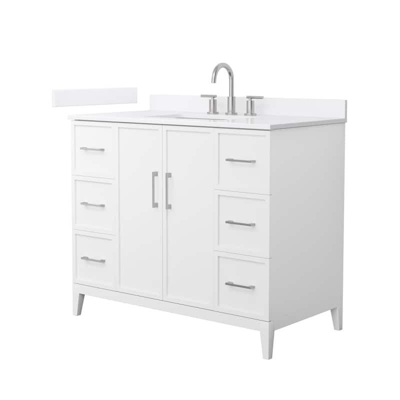 Elan 42-inch Single Vanity, 3 Hole Quartz Top - White, Nickel Trim, White Quartz Top