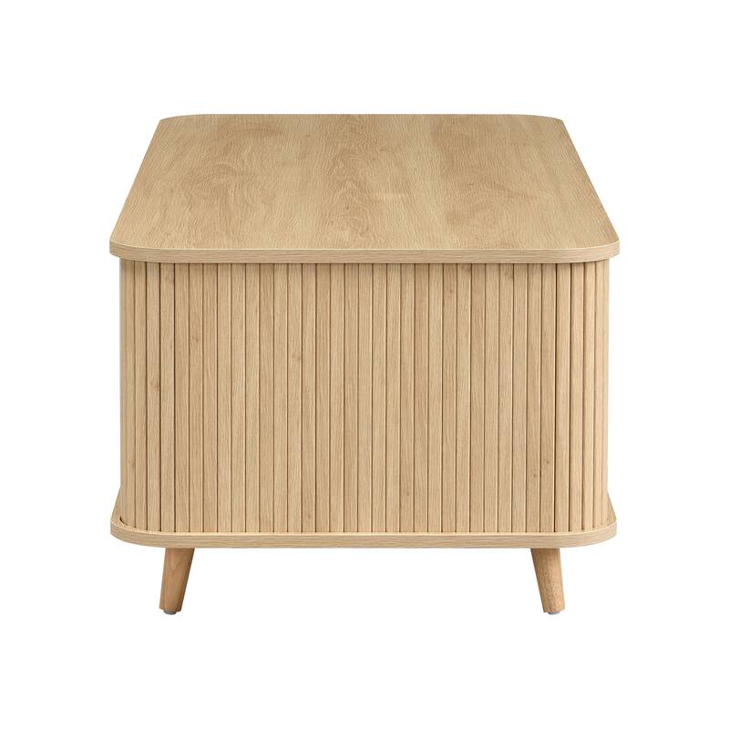 Aron Mid-Century Modern Coffee Table with Semi-Open Tambour Doors and 4 Hidden Storage Compartments, 47.24"
